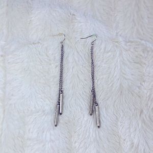 Silver Antiqued Chain Drop Bar Earrings